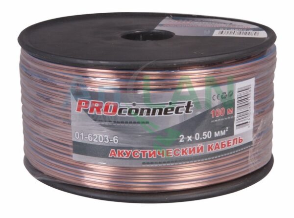 акустический кабель blue line 2х0.5 мм proconnect 01-6203-6 прозрачный 100 м