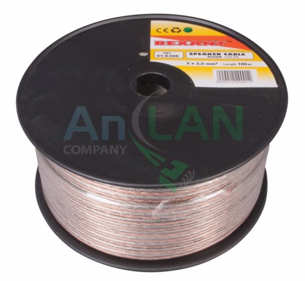 акустический кабель silicon 2х2.5 мм rexant 01-6308 прозрачный 100 м