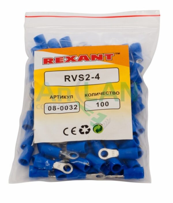 rexant 08-0032 наконечник кольцевой изолированный (нки d4.3мм) 1.5-2.5кв.мм (vr2-4)