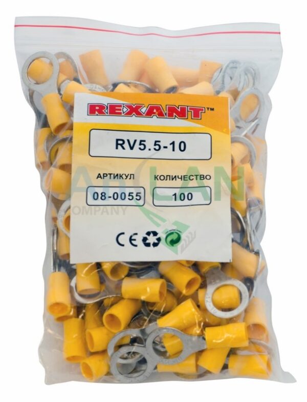 rexant 08-0055 наконечник кольцевой изолированный (нки d10.5мм) 4-6кв.мм (vr5.5-10)