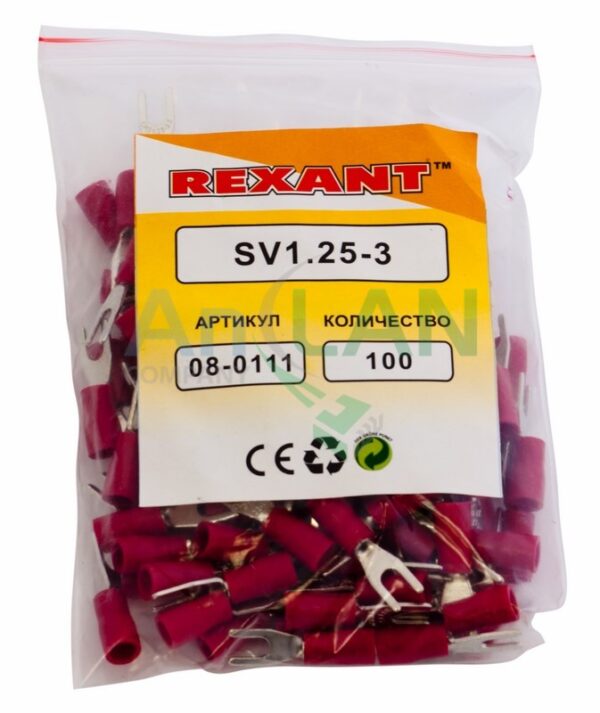 rexant 08-0111 наконечник вилочный изолированный (нви - 3.2мм) 0.5-1.5кв.мм (sv1.25-3, vs1.25-3)