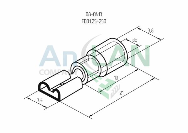 rexant 08-0413 клемма плоская изолированная (кпи гнездо - 7.4мм) 0.5-1.5кв.мм (vf1.25-250)