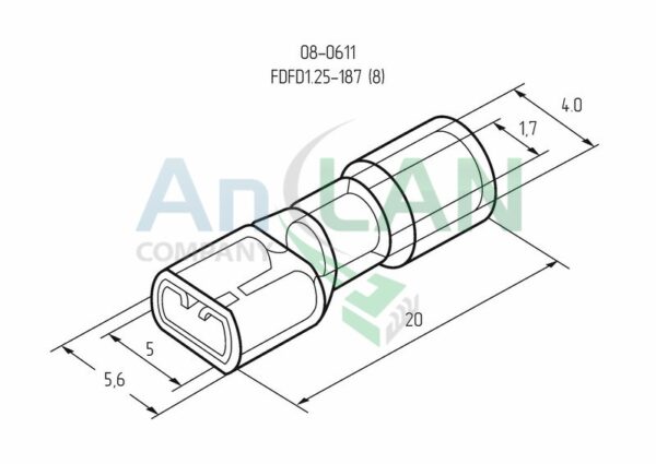 rexant 08-0611 клемма плоская полностью изолированная (кппи гн - 5мм) 0.5-1.5кв.мм (vf1.25-187(8)а)