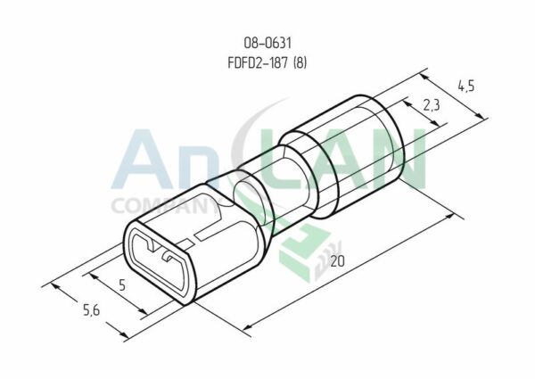 rexant 08-0631 клемма плоская полностью изолированная (кппи гн - 5мм) 1.5-2.5кв.мм (vf2-187(8)а)