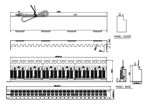 патч-панель hyperline 19" pp2-19-24-8p8c-c6a-sh-110d 1u 24 порта