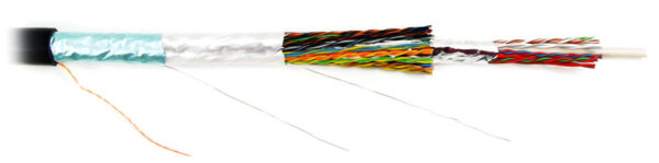 hyperline futp25-c5-s24-out-pe-bk (ftp25-c5-solid-outdoor) кабель витая пара, экранированная f/utp, категория 5, 25 пар (24 awg), одножильный (solid), центральный силовой элемент, двухслойный экран - фольга, внешний, pe, -50°с - +60°с, черный