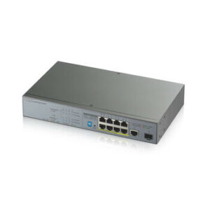 Zyxel GS1300-10HP-EU0101F Коммутатор PoE+ для IP-видеокамер Zyxel GS1300-10HP, 9xGE (8xPoE+), 1xSFP, бюджет PoE 130 Вт, дальность передачи питания до 250 м, повышенная защита от перенапряжений и электростатических разрядов