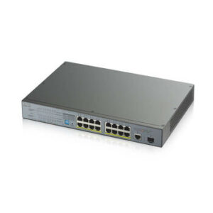 Zyxel GS1300-18HP-EU0101F Коммутатор PoE+ для IP-видеокамер Zyxel GS1300-18HP, 17xGE (16xPoE+), 1xSFP, бюджет PoE 170 Вт, дальность передачи питания до 250 м, повышенная защита от перенапряжений и электростатических разрядов