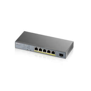 Zyxel GS1350-6HP-EU0101F L2 коммутатор PoE+ для IP-видеокамер Zyxel GS1350-6HP, 4xGE PoE+, 1xGE PoE++ (802.3bt), 1xSFP, бюджет PoE 60 Вт, дальность передачи питания до 250 м, автоперезагрузка PoE-портов, повышенная защита от перенапряжений и электростатических разрядов