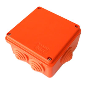 Ecoplast JBL090 Коробка распределительная огнестойкая E-110, открытой проводки 90х42х40мм, без галогена, 10 выходов, IP55, 2P, (0,15-2,5мм2), цвет оранжевый