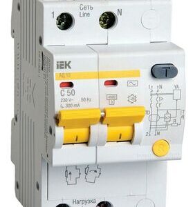 Выключатель автоматический дифференциального тока 2п C 50А 300мА тип AC 4.5кА АД-12 IEK MAD10-2-050-C-300