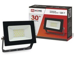 Прожектор светодиодный СДО-7 30Вт 230В 6500К IP65 черн. IN HOME 4690612034621