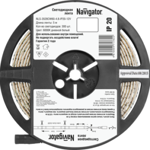 Лента светодиодная 71 762 NLS-3528CW60-4.8-IP20-12V R5 4.8Вт/м (уп.5м) Navigator 71762