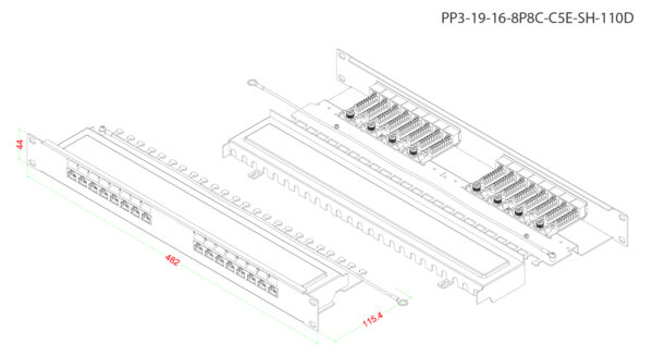патч-панель hyperline 19" pp3-19-16-8p8c-c5e-sh-110d 1u 16 портов