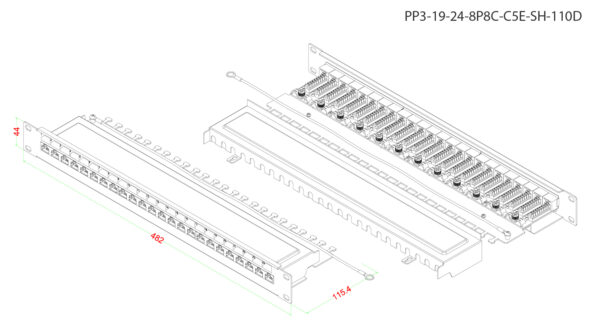 патч-панель hyperline 19" pp3-19-24-8p8c-c5e-sh-110d 1u 24 порта