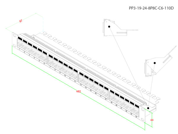 патч-панель hyperline 19" pp3-19-24-8p8c-c6-110d 1u 24 порта