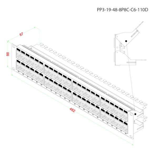 патч-панель hyperline 19" pp3-19-48-8p8c-c6-110d 2u 48 портов