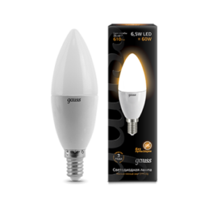 Лампа светодиодная Black 6.5Вт свеча 3000К тепл. бел. E14 520лм 150-265В Gauss 103101107