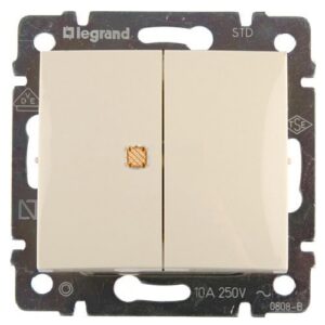 LEGRAND 774345 Выключатель 2-клавишный, с индикацией, 10АХ, 250В, слоновая кость, Valena