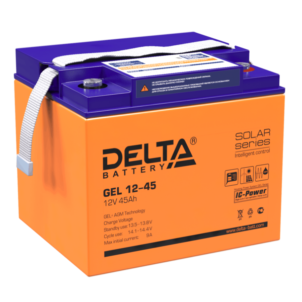 аккумулятор для ибп гелевый delta gel 12-45 12в 45 ач