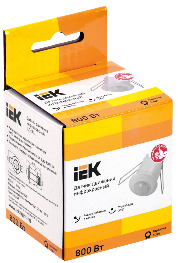 iek ldd11-301-800-001 детектор движения дд 301 800вт 360град. 6м ip20 бел.