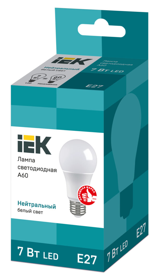 лампа светодиодная eco a60 7вт грушевидная 4000к бел. e27 633лм 230-240в iek lle-a60-7-230-40-e27