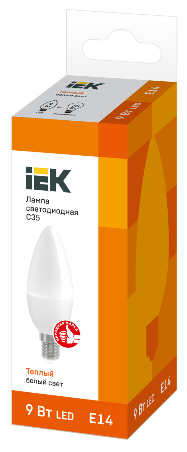 лампа светодиодная eco c35 9вт свеча 3000к e14 230в iek lle-c35-9-230-30-e14