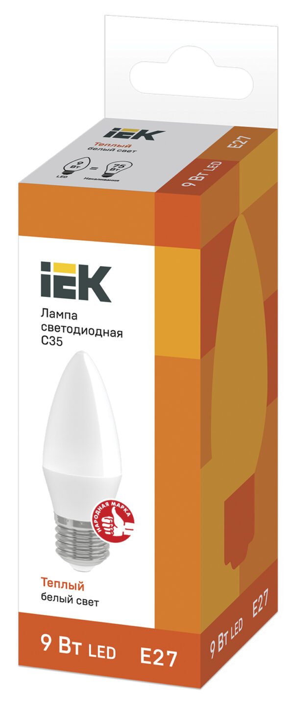 лампа светодиодная eco c35 9вт свеча 3000к e27 230в iek lle-c35-9-230-30-e27