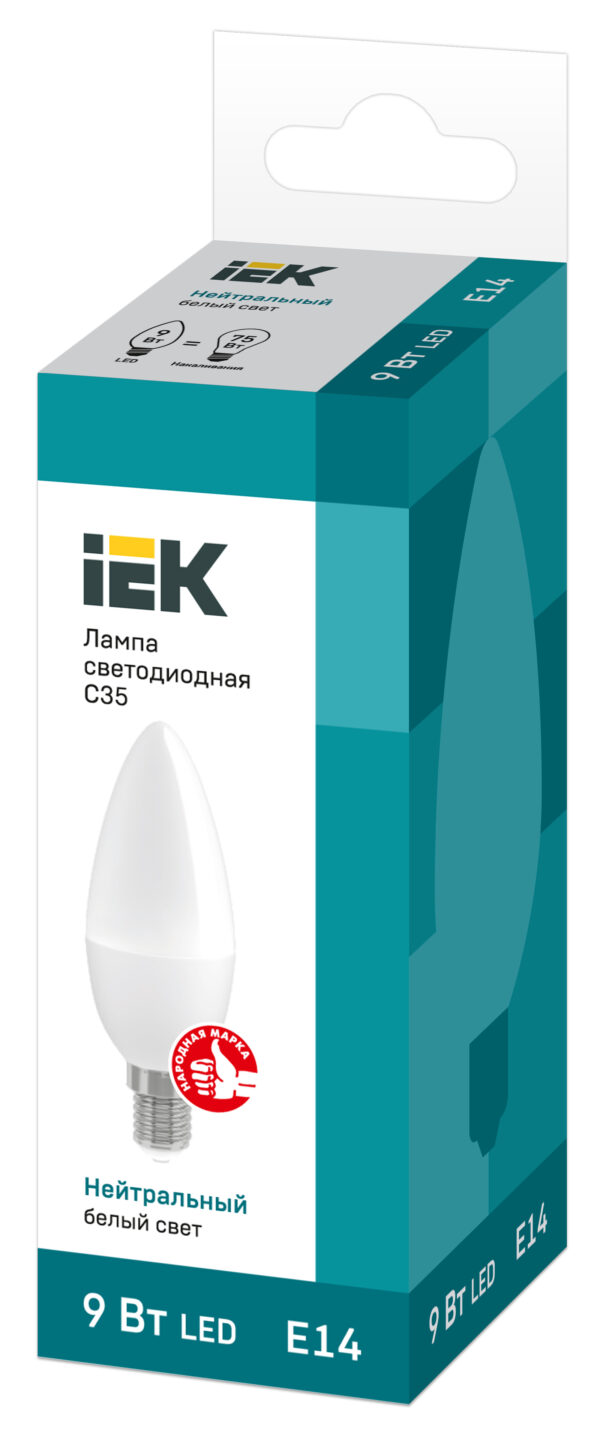 лампа светодиодная eco c35 9вт свеча 4000к e14 230в iek lle-c35-9-230-40-e14