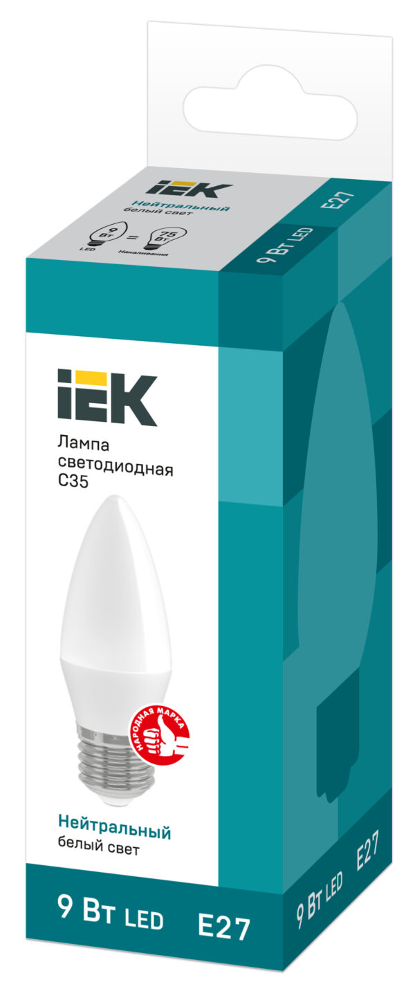 лампа светодиодная eco c35 9вт свеча 4000к e27 230в iek lle-c35-9-230-40-e27