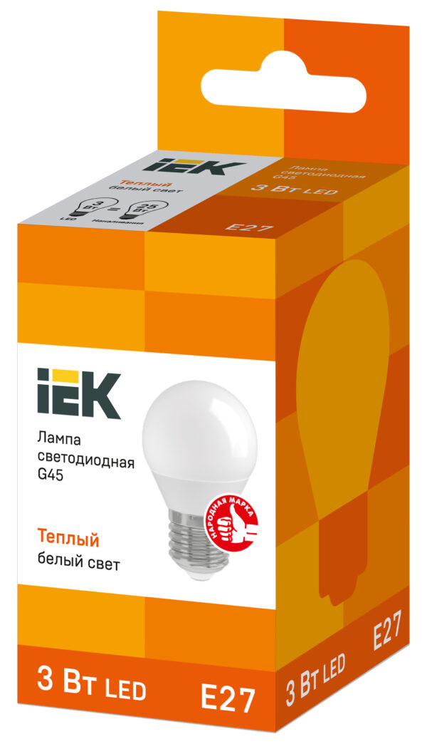 iek lle-g45-3-230-30-e27 лампа светодиодная eco g45 шар 3вт 230в 3000к e27