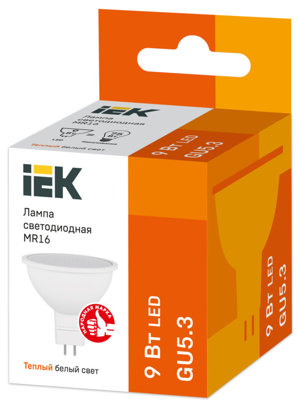 лампа светодиодная mr16 софит 9вт 230в 3000к gu5.3 iek lle-mr16-9-230-30-gu5