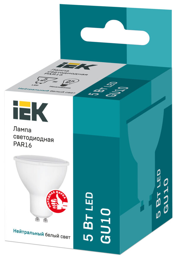 iek lle-par16-5-230-40-gu10 лампа светодиодная eco par16 софит 5вт 230в 4000к gu10