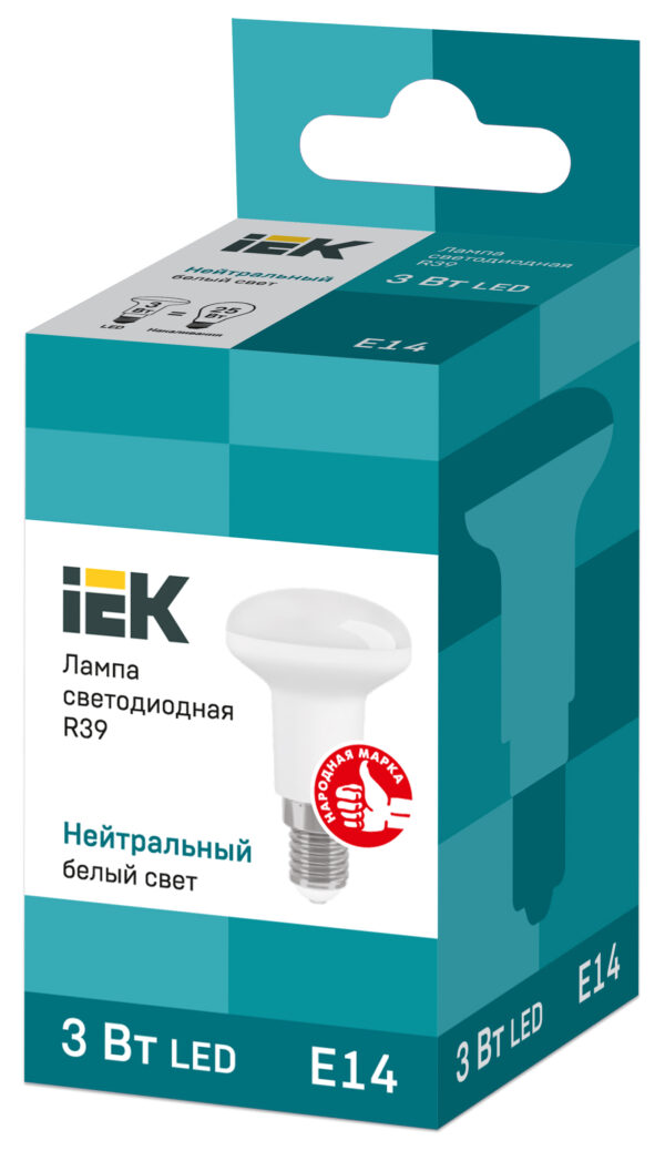 лампа светодиодная eco r39 3вт 4000к бел. e14 270лм 230-240в iek lle-r39-3-230-40-e14