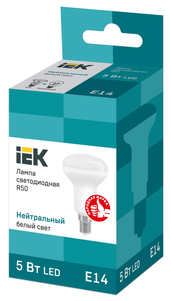 лампа светодиодная eco r50 5вт 4000к бел. e14 450лм 230-240в iek lle-r50-5-230-40-e14