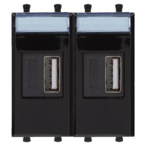 DKC / ДКС 4402542 USB зарядное устройство "Черный квадрат", "Avanti", 2.1А, 2 модуля