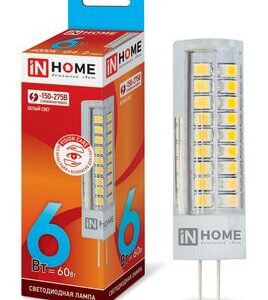 Лампа светодиодная LED-JCD 6Вт 4000К нейтр. бел. G4 570лм 230В IN HOME 4690612036144