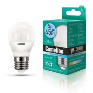 Лампа светодиодная LED5-G45/845/E27 5Вт шар 4500К бел. E27 405лм 220-240В Camelion 12030