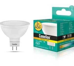 Лампа светодиодная LED5-MR16/830/GU5.3 5Вт 3000К тепл. бел. GU5.3 370лм 12В Camelion 12025