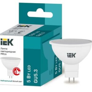 Лампа светодиодная ECO MR16 5Вт 4000К бел. GU5.3 450лм 230-240В IEK LLE-MR16-5-230-40-GU5