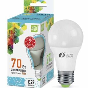 Лампа светодиодная LED-A60-standard 7Вт грушевидная 4000К бел. E27 630лм 160-260В ASD 4690612001678