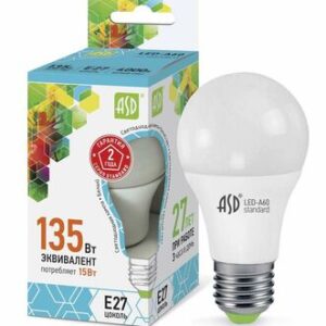 Лампа светодиодная LED-A60-standard 15Вт грушевидная 4000К бел. E27 1350лм 160-260В ASD 4690612002101