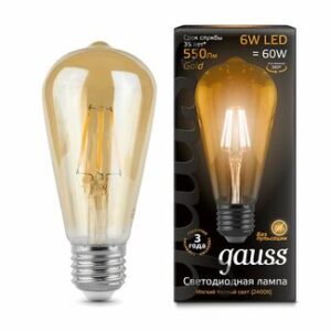 Лампа светодиодная филаментная Black Filament 6Вт ST64 2400К E27 Golden LOFT Gauss 102802006