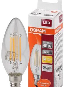 Лампа светодиодная филаментная LED STAR CLASSIC B 40 4W/827 4Вт свеча 2700К тепл. бел. E14 470лм 220-240В прозр. стекло OSRAM 4058075068353