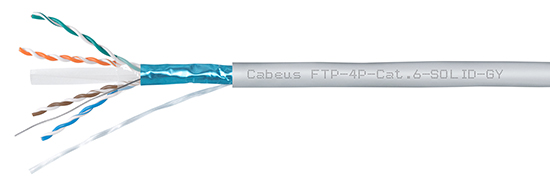 кабель витая пара экранированная ftp (f/utp), категория 6, 4 пары 0,57мм (23 awg), одножильный (305 м)