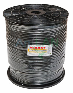 кабель rg-6u+cu, (64%), 75 ом, 305м., черный (outdoor) rexant