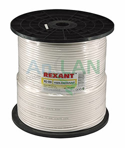 кабель rg-59u+cu, (64%), 75 ом, 305м., белый rexant