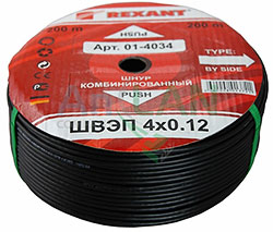 шнур комбинированный швэп (шсм) 4x0.12мм², 200м., черный rexant