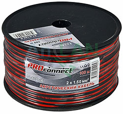кабель акустический, 2х1.50 мм², красно-черный, 100 м. proconnect