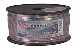 кабель акустический, 2х0.25 мм², прозрачный blueline, 100 м. proconnect